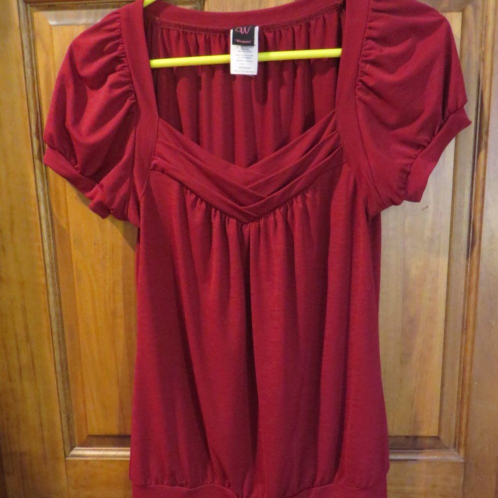 Wrapper Dressy Top - Super Cute.  Burgundy/Red